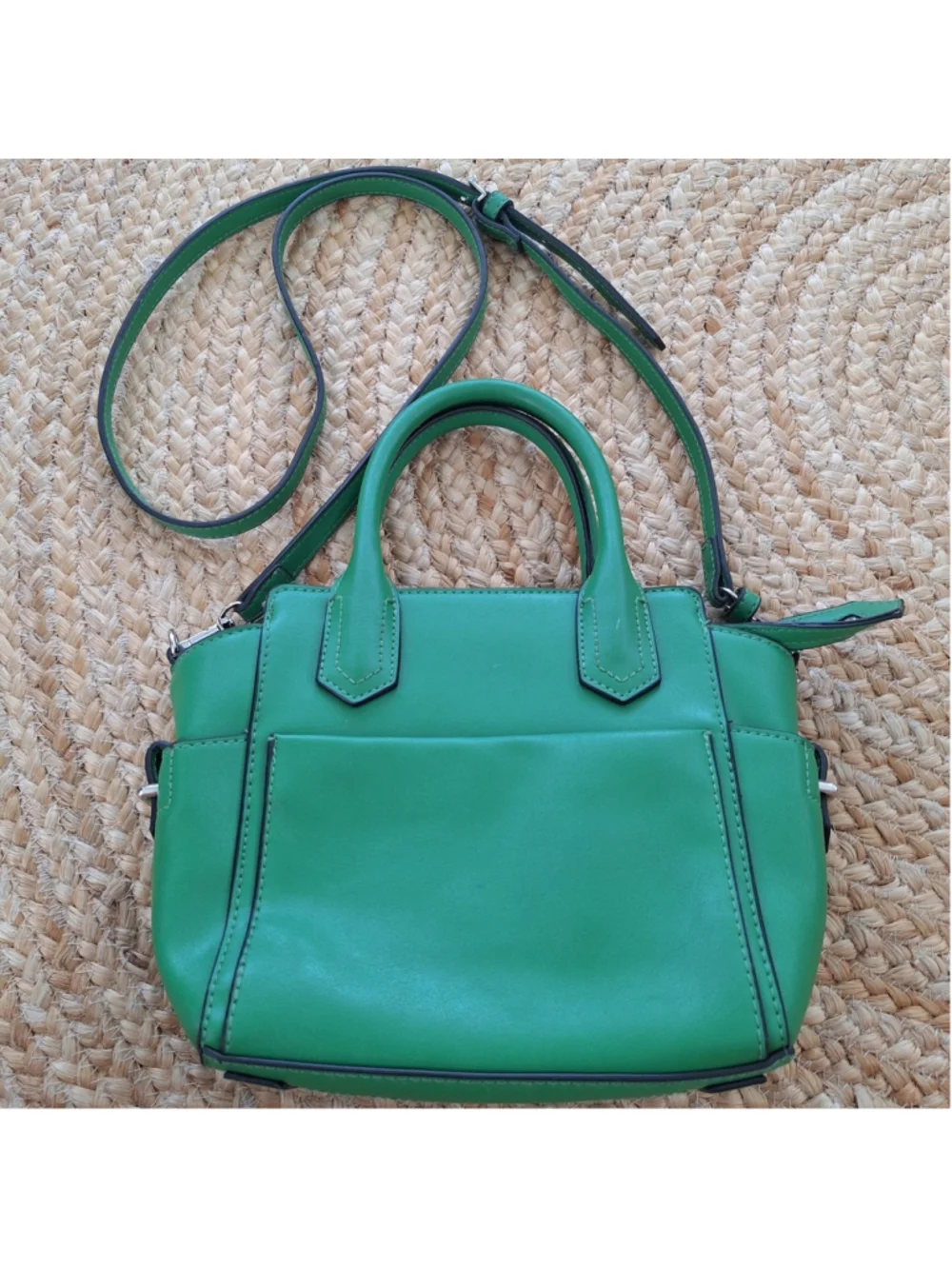 REED Satchel Purse Bag Kelly Green Double Handles Zip Closure Shoulder Strap